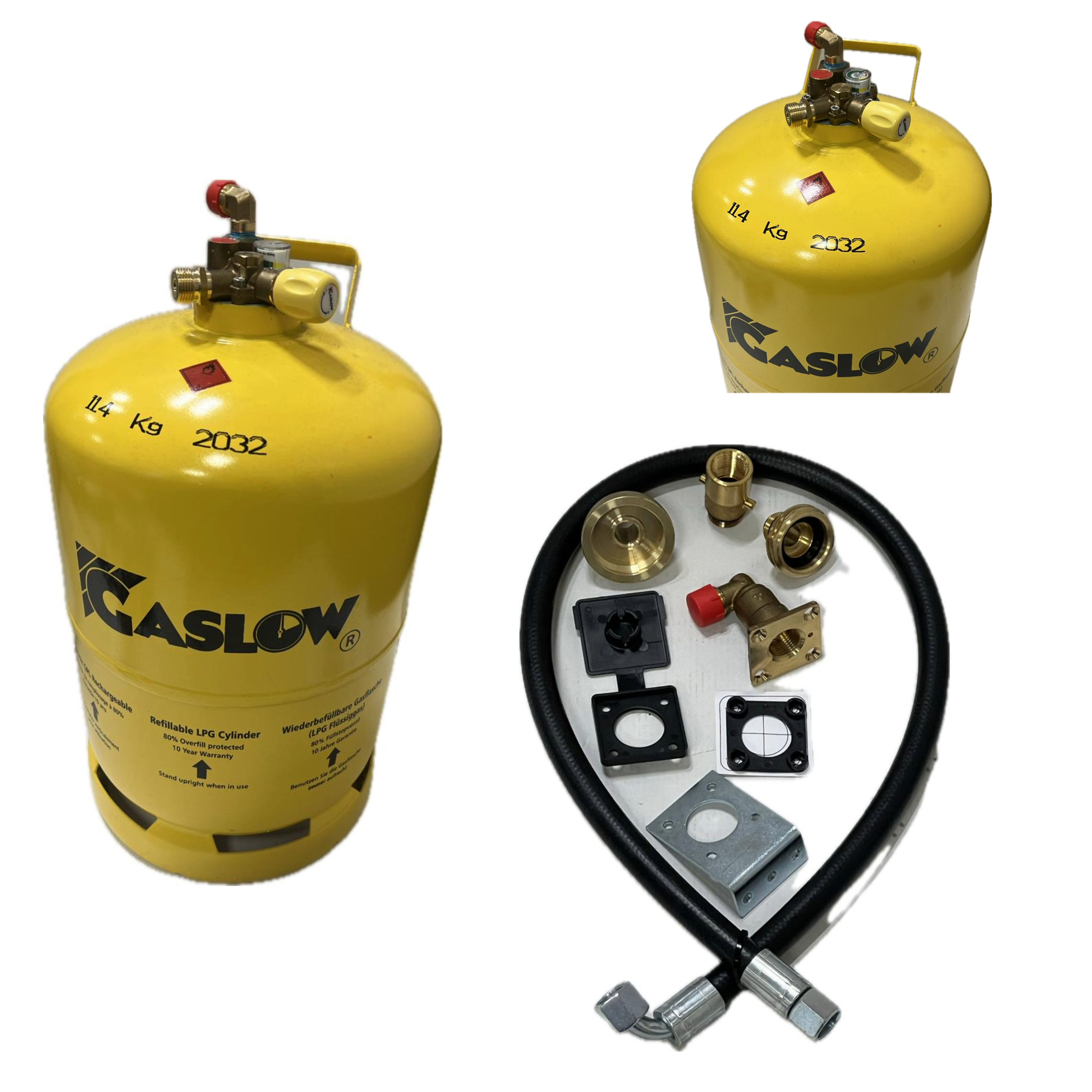Gasflasche Gaslow 6 kg gelb 2020 wiederbefüllbar (460x246mm)+Adapter