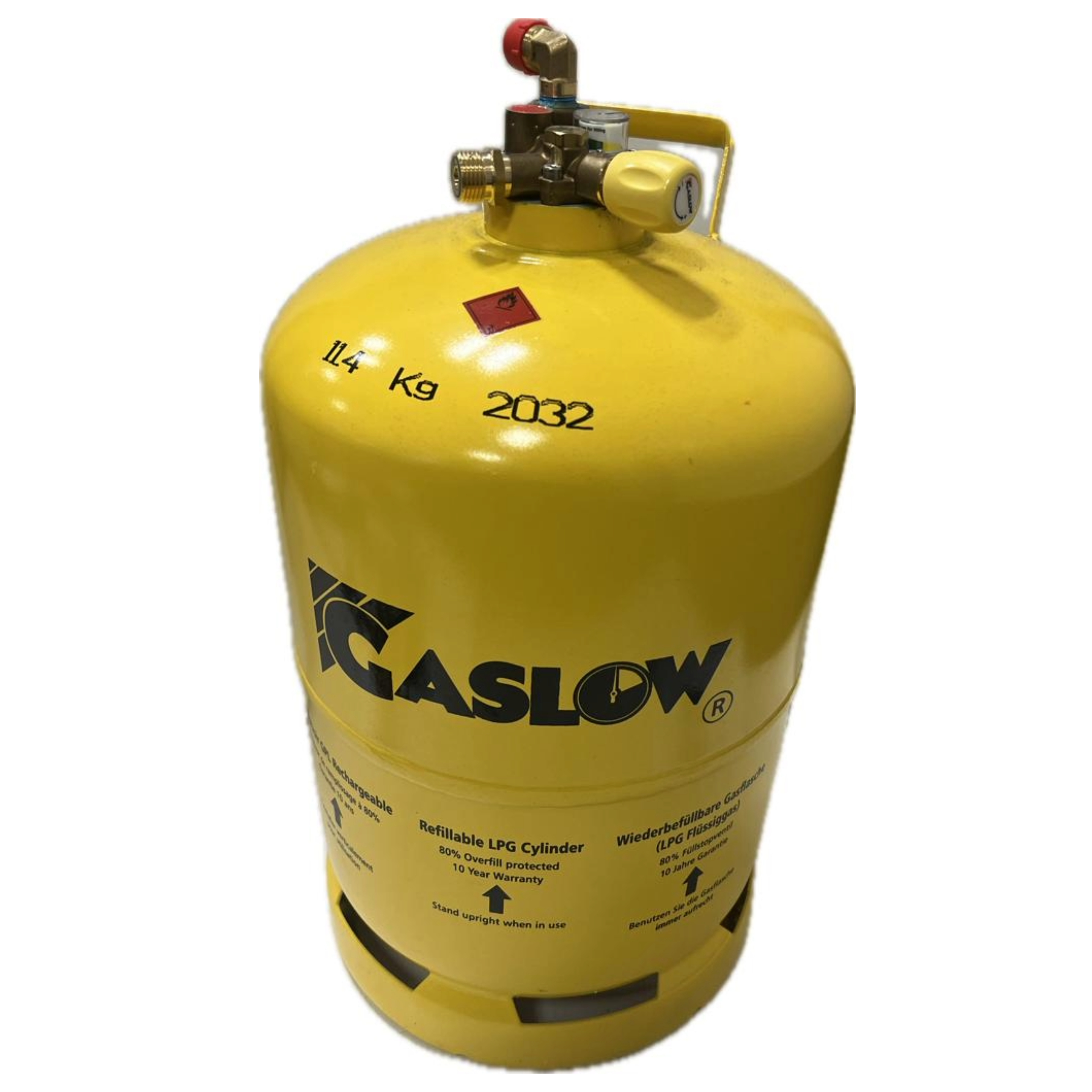 Gasflasche Gaslow 11 kg gelb wiederb. (460x246mm) + Adapter & Einbau